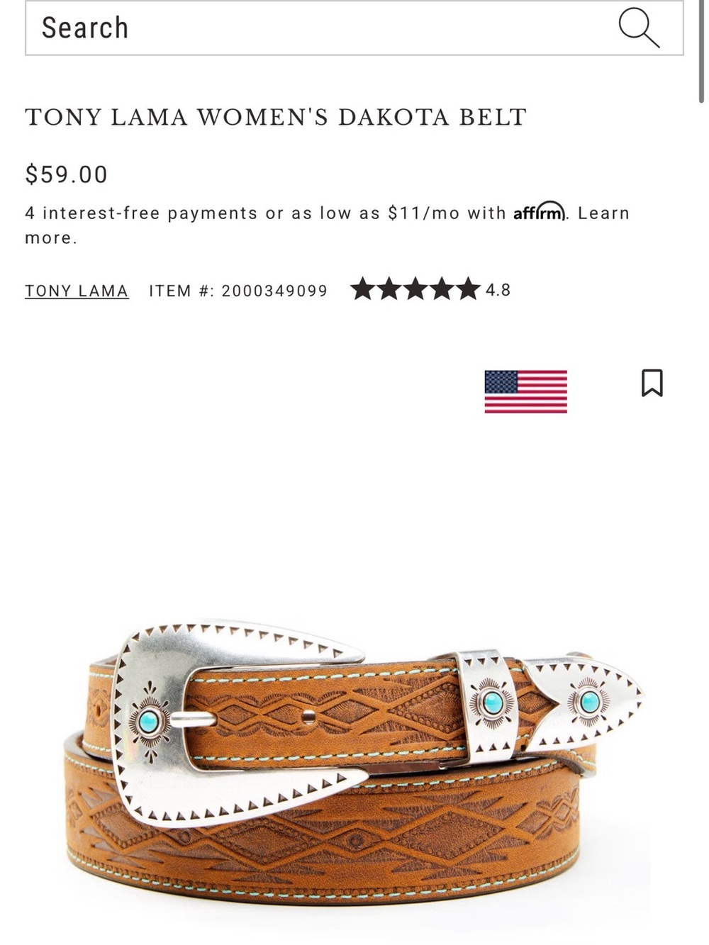 Tony Lama women’s Tan Embossed Leather Belt with Silver Buckle